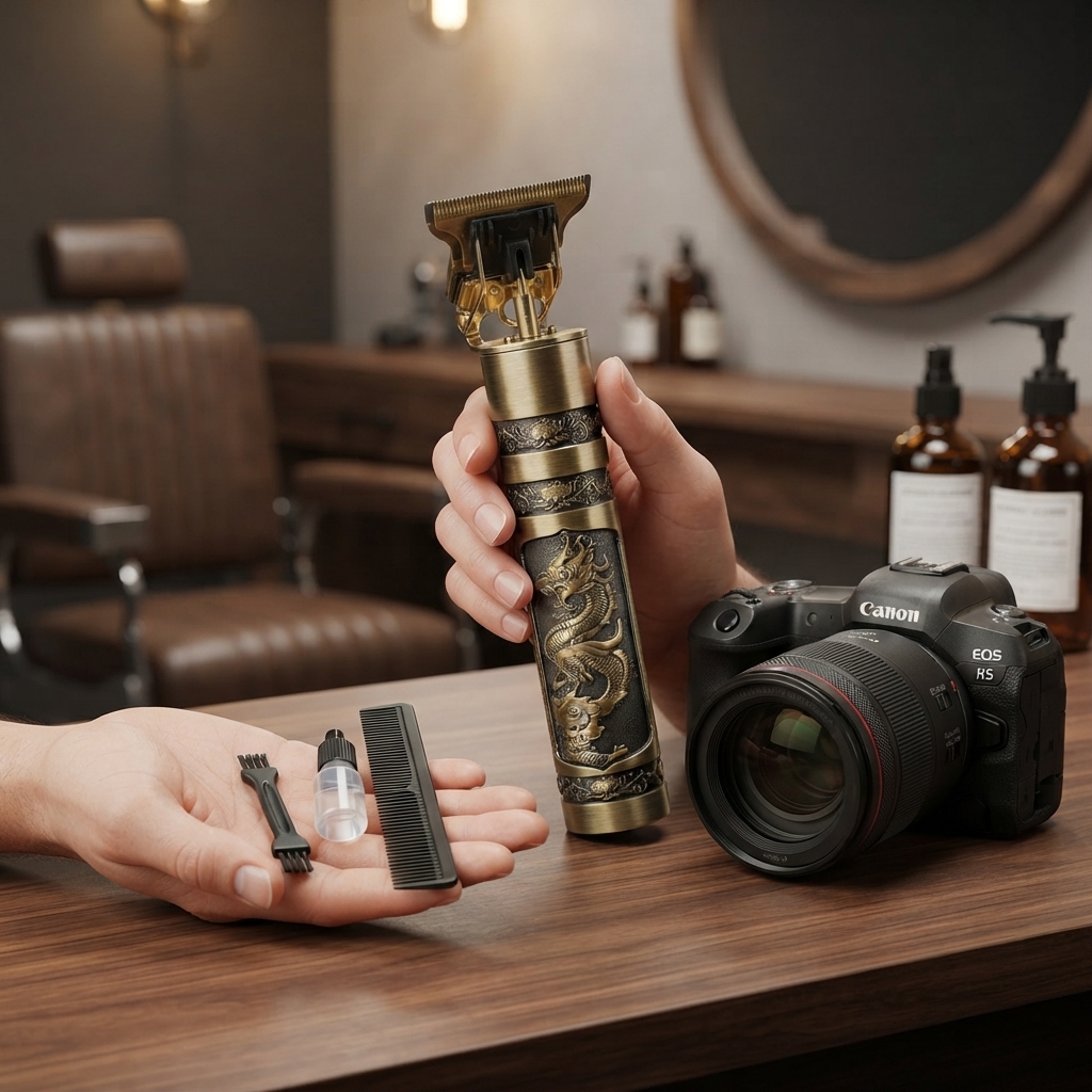 ماشین اصلاح موی سر و صورت خط زن مدل T9 با تیغه استیل ضد زنگ، باتری داخلی، شارژ از طریق USB، مدت استفاده 3 ساعت، همراه برس تمیزکننده، روغن و شانه