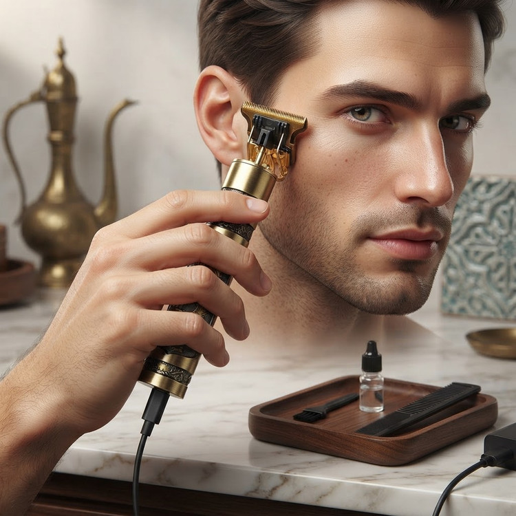 ماشین اصلاح موی سر و صورت خط زن مدل T9 با تیغه استیل ضد زنگ، باتری داخلی، شارژ از طریق USB، مدت استفاده 3 ساعت، همراه برس تمیزکننده، روغن و شانه