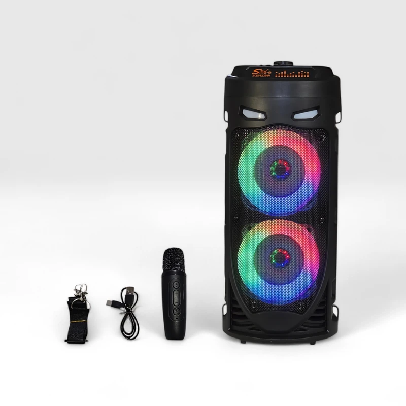 اسپیکر بلوتوثی قابل حمل سینگ ای مدل zqs-4239w، با اتصال بلوتوث، USB، جک 3.5 میلی‌متری و شیار کارت حافظه، دارای باتری قابل شارژ و نور RGB