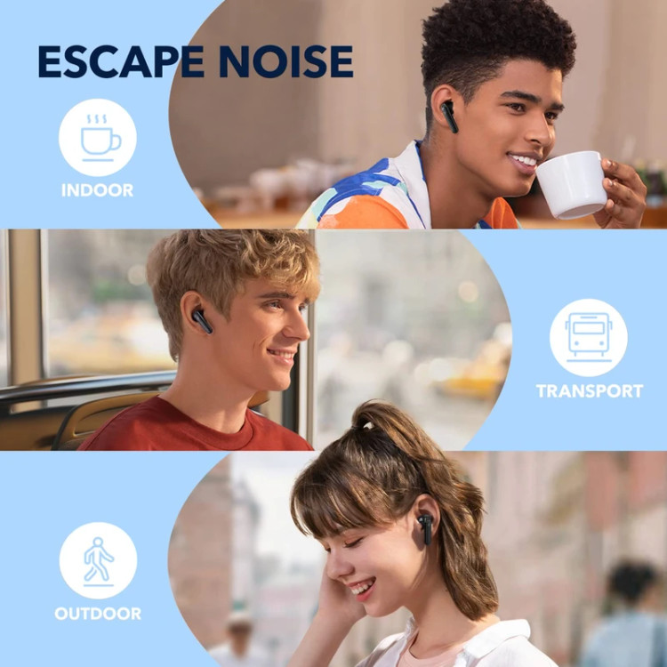 هدفون بلوتوثی انکر مدل SoundCore R50i A3949 بدون قابلیت نویز کنسلینگ، درگاه شارژ USB Type-C، دارای فناوری AI-Enhanced Calls برای کاهش نویز و بهبود مکالمات، مقاوم در برابر رطوبت و عرق